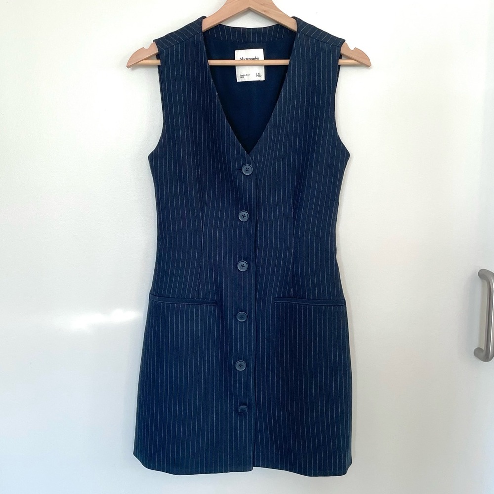 Abercrombie & Fitch Navy Pinstripe Button Front Dress